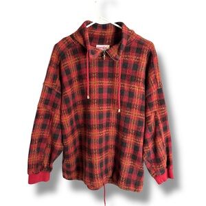 Y2K Vintage Energie Red Black & Yellow Plaid Quarter Zip Sweater